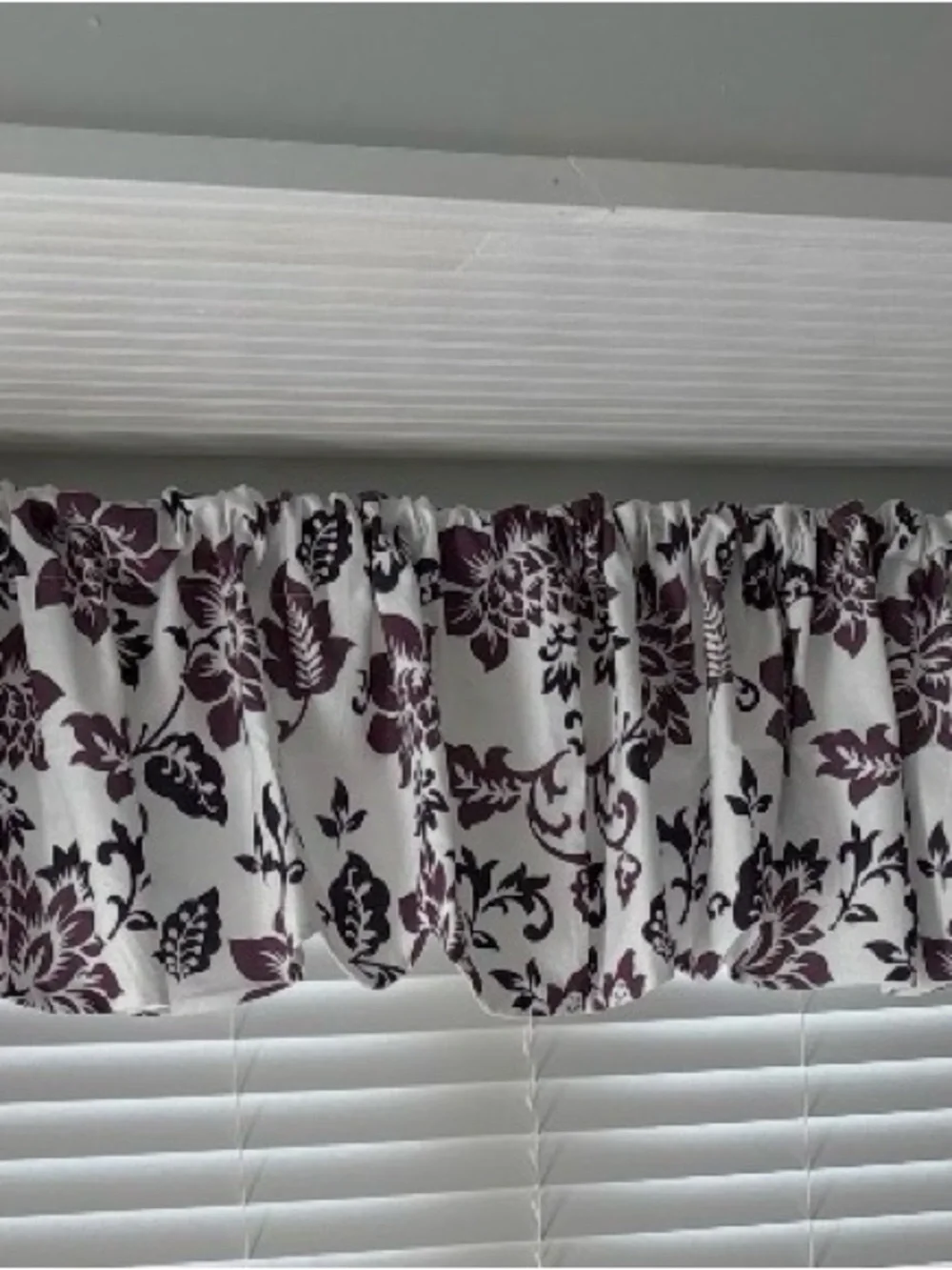 Set of 5 purple white floral print window curtain valances each 53” wide cotton